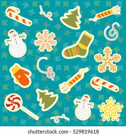 pattern of Christmas symbols on background of festive flags