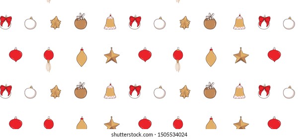 pattern with Christmas toys and decorations in different shapes 