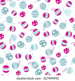 Pattern with Christmas toys. Ornament with red Christmas toys. Christmas pattern.