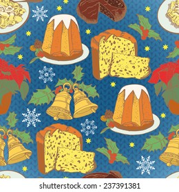 Pattern for the Christmas traditions in Italy knitting background.  Vector illustration. Seamless pattern for fabric, paper and other printing and web projects. 