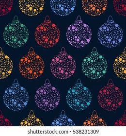 Pattern with Christmas tree balls.Seamless colorful New Year print. Textile texture