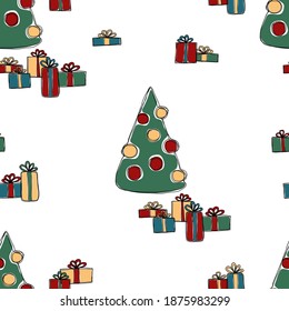 patrón con árbol de Navidad y regalos