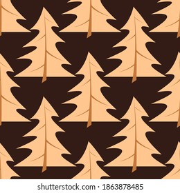 Pattern with a Christmas tree on a brown background