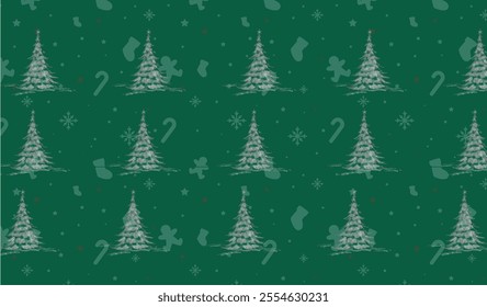  pattern with Christmas tree, snowflake. Christmas, new year design in white color on a light background. Trendy modern vector illustration. Cute hand drawn flat design