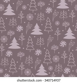 Pattern with Christmas tree and snowflakes.