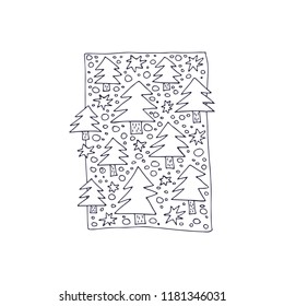 Pattern with Christmas tree and stars. Doodle style. Design element for leaflets, greeting cards or posters.