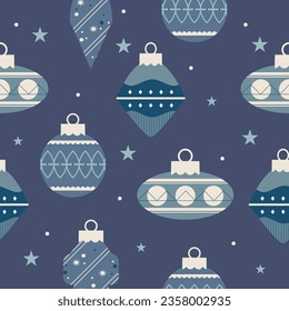 patrón de juguetes de árbol de Navidad en tonos azules