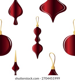 pattern with Christmas tree toys of different sizes and shapes with a beautiful red gradient, for holiday printing, applications or textiles