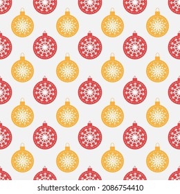 A pattern of Christmas tree toys with snowflakes for packaging design. Vector isolated image for use in Christmas design