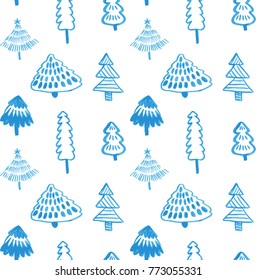 Pattern with christmas trees in blue and white color. AI10.