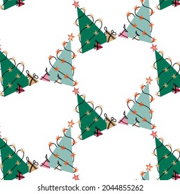 pattern of Christmas trees with lights and gifts