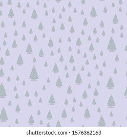 Pattern of Christmas trees on a small stand on a lilac background