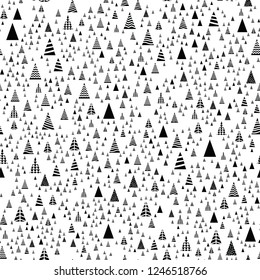 Pattern Christmas trees triangular shape on white background. Different design trees for decoration New Year or Christmas pattern