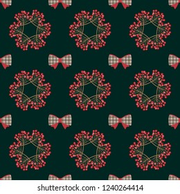 pattern Christmas wreath of pine needles with berries vector