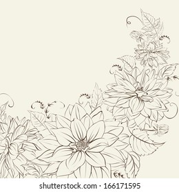 Pattern with chrysanthemum on beige background. Vector illustration.