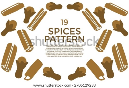 A pattern of cinnamon sticks and cloves arranged in a circular design on a white background with text in the center.