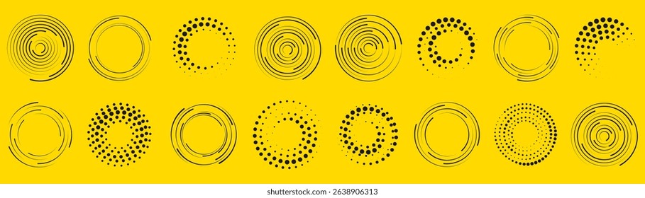 Pattern circle abstract design with swirl radial dotted movement dot line stylish dynamic motion element vintage techno fast spiral white web geometry icon shape creative black modern