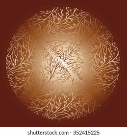 The pattern in the circle. Branches with snowflakes. Vector background.