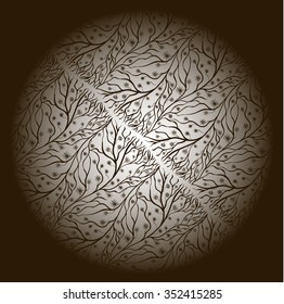 The pattern in the circle. Fine abstract lace. Branches with snowflakes. Vector background.