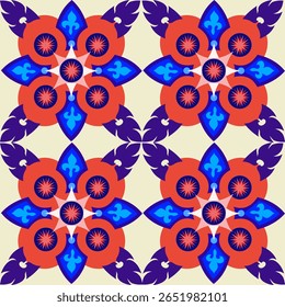 Pattern, circle, texture, beauty, blue, red, white, flower, tile, illustration,vector,graphic.design