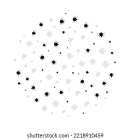 pattern in a circle web, black spiders on a white background