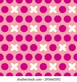 The pattern in circles; background in colored circles and crosses