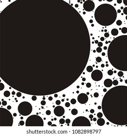 Pattern with circles, peas of different sizes randomly, randomly scattered on a white background. Black and white vector illustration