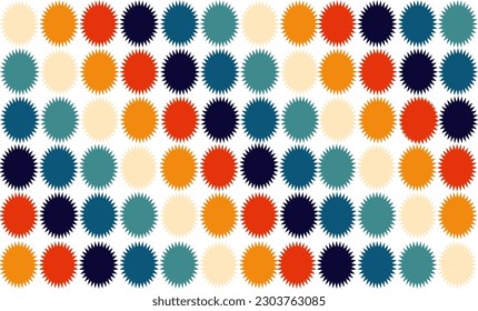 patrón con círculos de color vintage estelar patrón de sol, estilo de repetición sin costura, imagen repleto de diseño rojo amarillo azul verde naranja para impresión de tela
