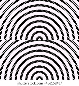 Pattern with circular ornament. Black abstract background. Repeated stylized semicircles wallpaper. Vector illustration