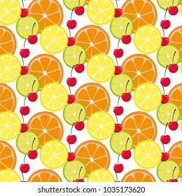 Pattern with citrus fruits Mix of lemon lime, orange and cherry
