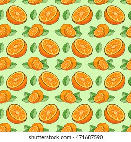 The pattern of the citrus on the light green background.