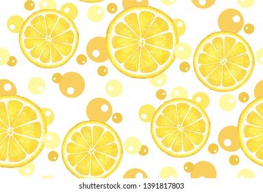 Pattern with citrus. Watercolor lemon with circles. Suitable for curtains, wallpaper, fabrics, wrapping paper.