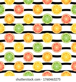 Pattern of citruses on a striped background.
