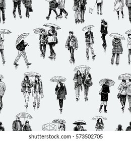 pattern of the city dwellers in the rain