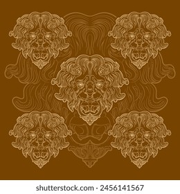 un patrón de leones clásicos, Ilustración vectorial vintage de un elemento arquitectónico en tonos marrones