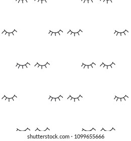 Pattern closed human eyes with eyelashes on white background. Seamless pattern background sleeping eyes
