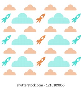 pattern cloud and rocket background design vector
