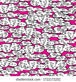 Pattern with clouds, wheelbarrow. clouds with small details, creative picture of heaven. manual graphics. Sky. Design for kids. wallpaper, textile, packaging. stock graphics, isolate