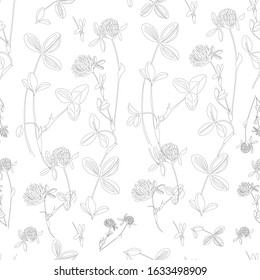 Pattern of clover flowers. Botanical pattern of clover in the style of the sketch.