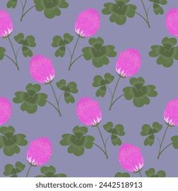 Pattern with clover flowers and four leaf clover