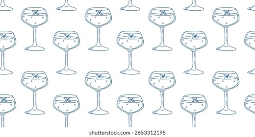 Pattern of cocktail glasses with cherries on a white background suitable for various design projects and print materials