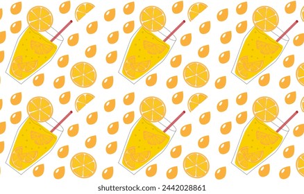 Pattern with cocktail glasses orange, mojito, strawberry. Decor with summer alcoholic drinks. Vector.
