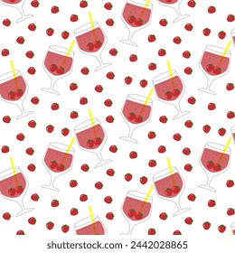 Pattern with cocktail glasses orange, mojito, strawberry. Decor with summer alcoholic drinks. Vector.