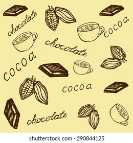 pattern of cocoa and chocolate in vintage style on a light background