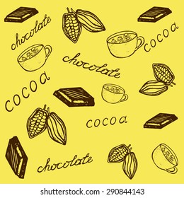 pattern of cocoa and chocolate in vintage style on a light background
