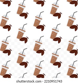 Pattern of Cocoa juice in transparent background with mini doodle (icons). Vector Illustration
