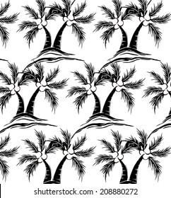 Pattern coconut palm trees with flowers.