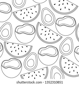 pattern of coconuts with watermelons and avocados
