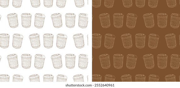 Pattern of Coffee. 100% hand drawn vector image. 