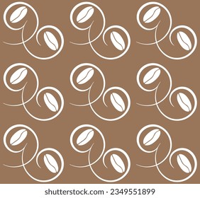 Pattern of coffee beans in a modern style, decorated with swirls, for print and design.